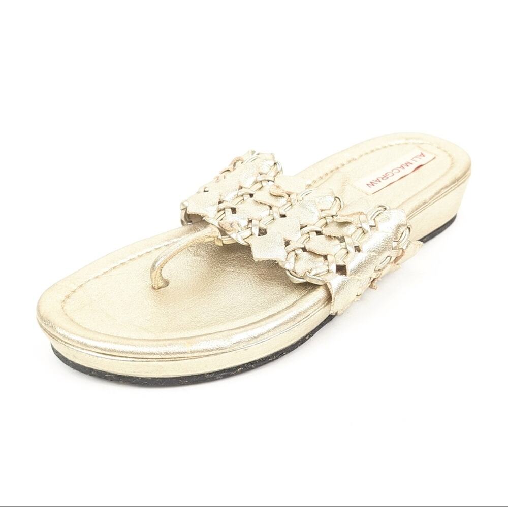 Ali MacGraw Gold Wren Wedge Flip Flop Sandals Size 6.5